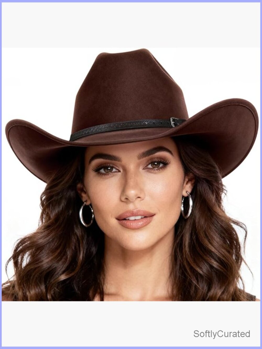 Wide Brim Felt Cowboy Hat with 2 Detachable Bands M/L
